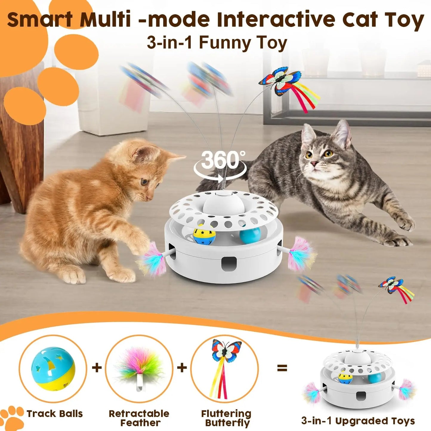 3 in 1 Electric Butterfly Cat Toy Interactive Cat Balls